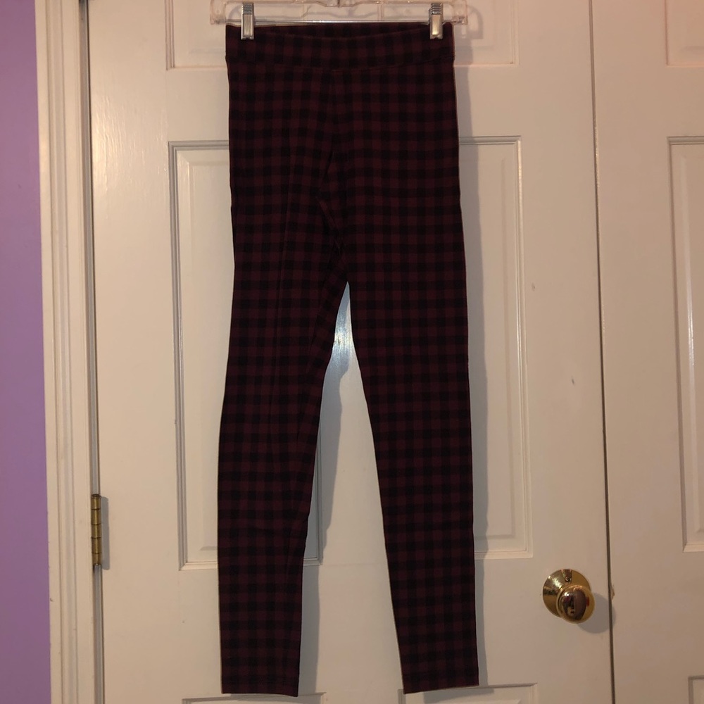 Maroon and Black Plaid Leggings